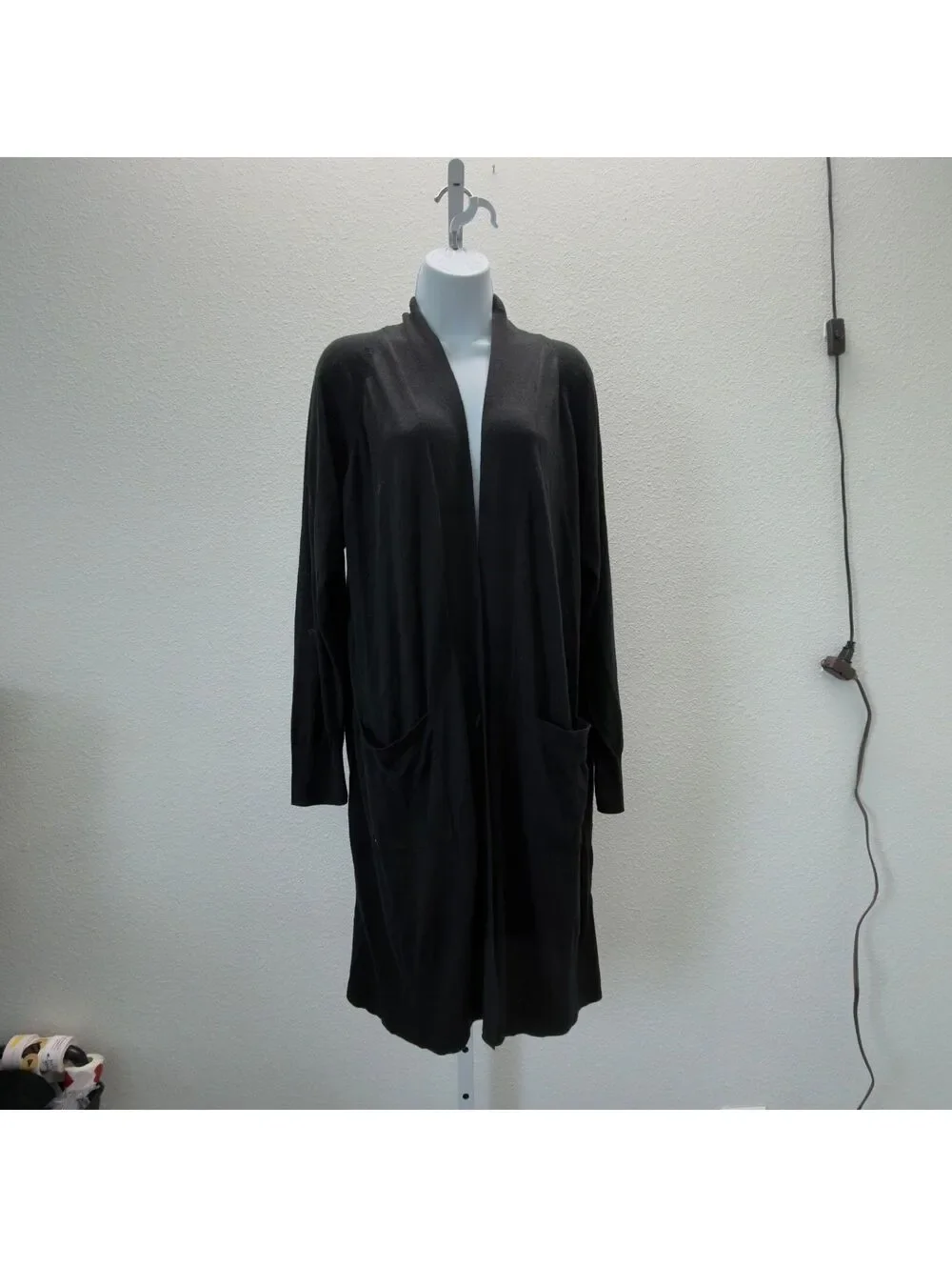 A New Day Black Knitted Midi Open Cardigan Women Size Large